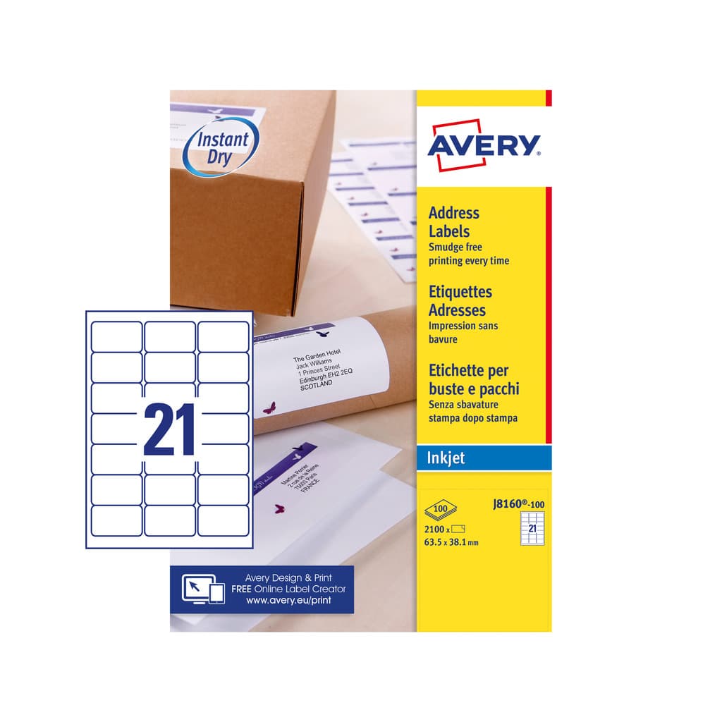 Avery Inkjet Address Labels A4 21-Per-Sheet (100 Sheets)